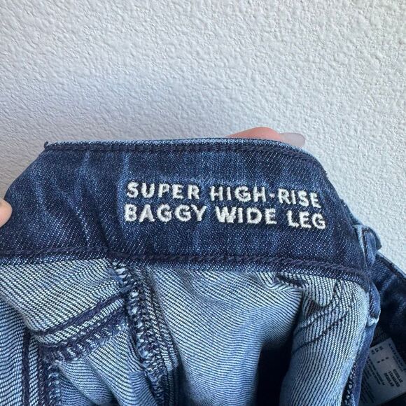 American Eagle Baggy Barrel Wide Leg Dark Solid Wash Jean Size 0 Regular 26 - Picture 6 of 7